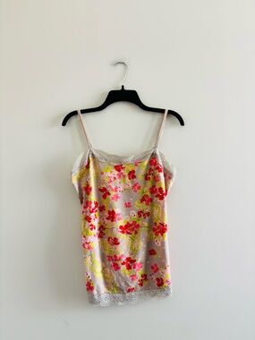 Y2K Ann Taylor Camisole Lace Trim Tank Floral Colorful Womens M Boho Coquette